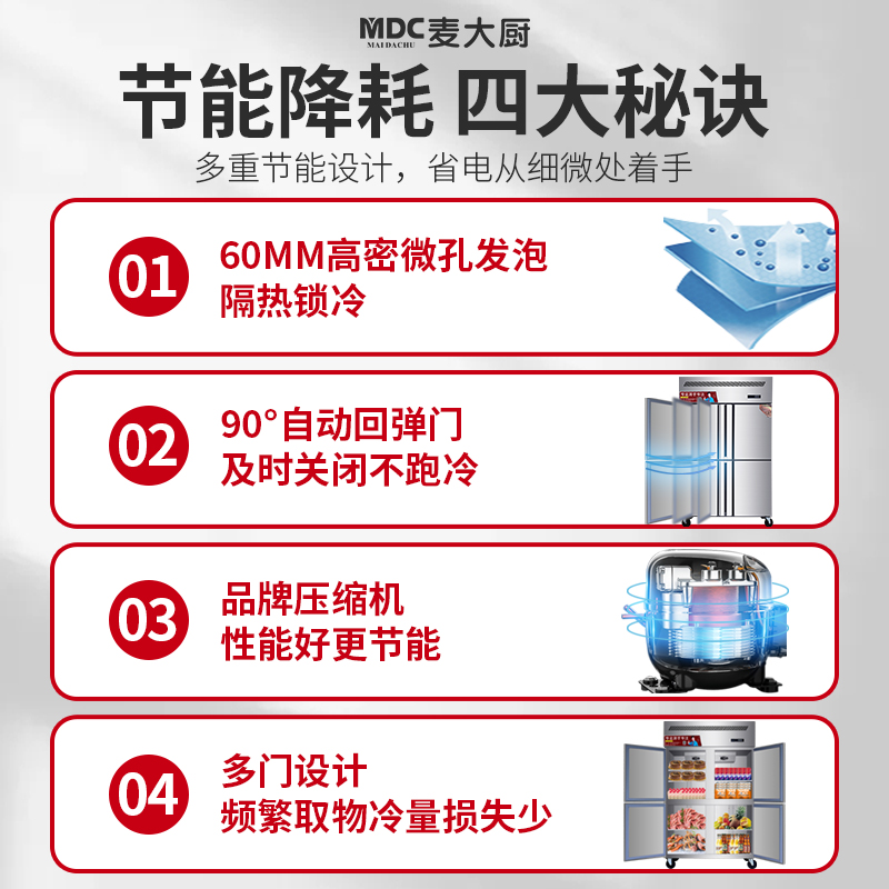 MDC商用四六門冰柜風冷無霜冷藏插盤款6門冰柜