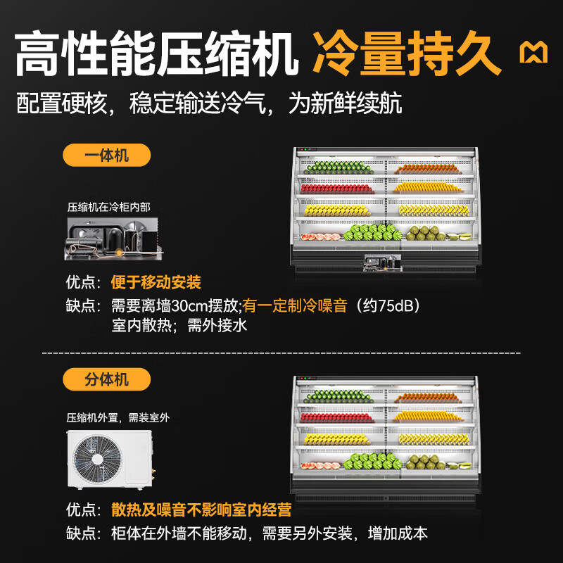 麥大廚商用3.5M豪華款風(fēng)冷弧形風(fēng)幕柜分體機(jī)